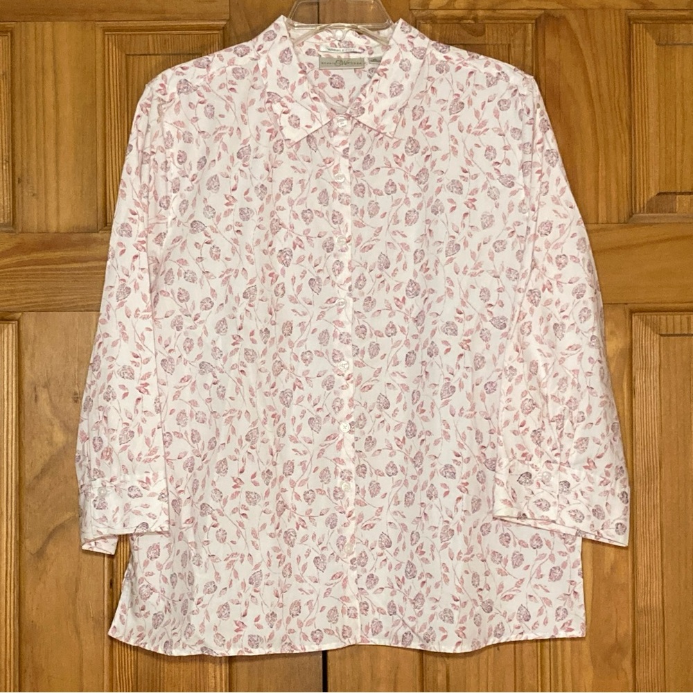 NWOT Studio Works Vintage 90s Top 3/4 Sleeve Blouse White Purple Size XL